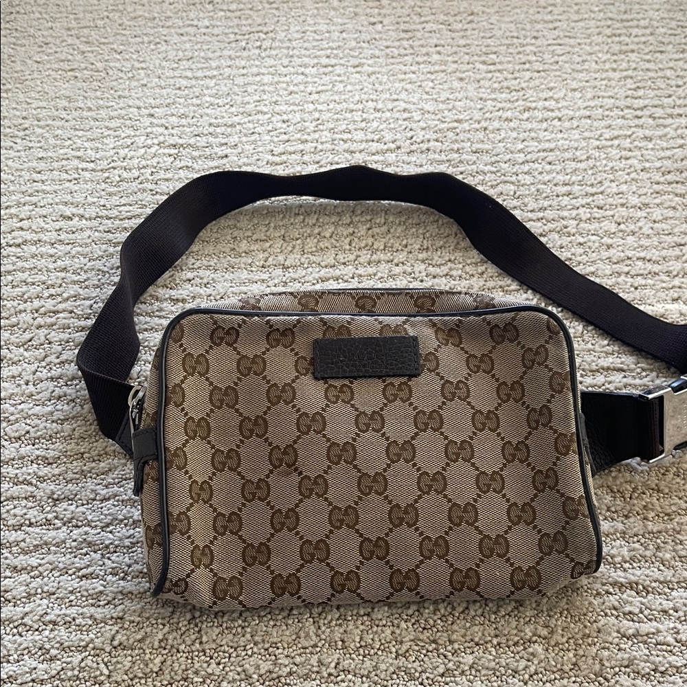 Gucci Beige and Brown Monogram Belt Bag